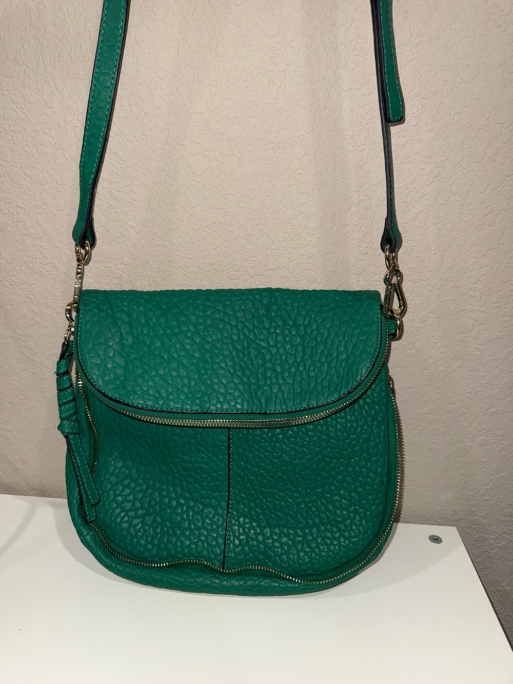 Vince Camuto Teal Pebbled Leather Crossbody